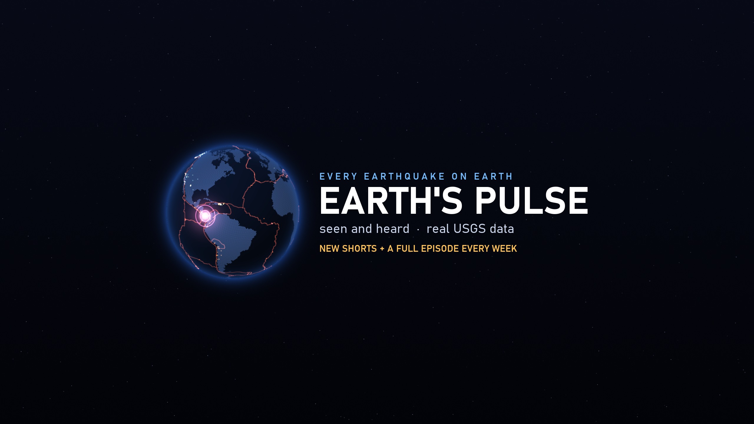 Earth's Pulse: a dotted globe with glowing earthquakes along the tectonic plate boundaries